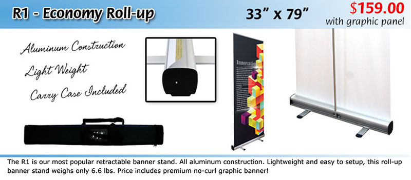 R1 Economy Roll-up Banner Stand 33"x77"