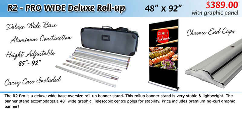 R2-PRO WIDE Deluxe Roll-up banner stand, 48"x92"